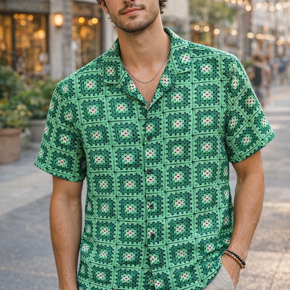 Malibu Green Patterned Casual Button Down Shirt
